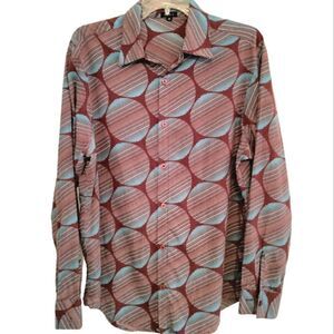 Toku Button Down Shirt Long Sleeve Size S Burgundy Circle Pattern